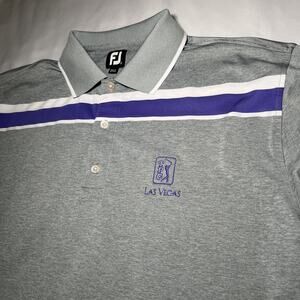 FootJoy Polo Shirt Mens XXL TPC Las Vegas Gray w/ Purple Stripe Golf FJ Stretch